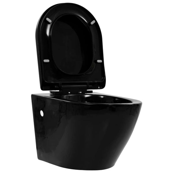 Musta seinäkiinnitettävä wc ei huuhtelurengasta keraaminen Panteru