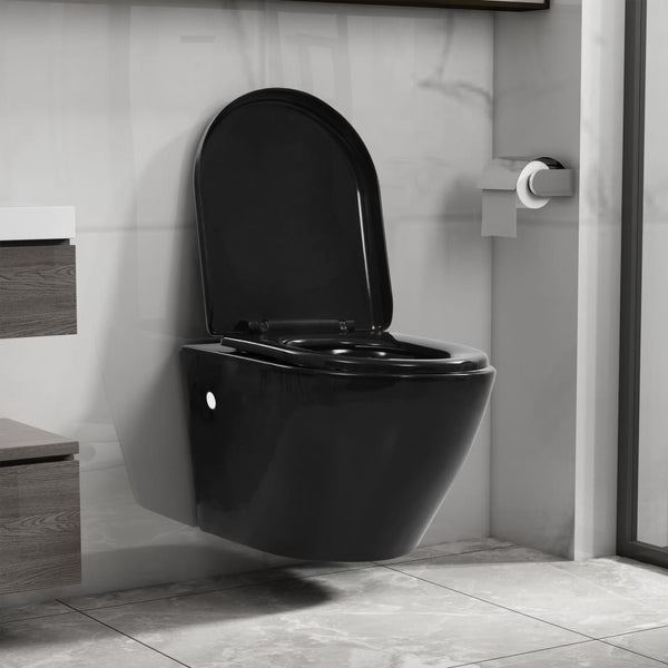 Musta seinäkiinnitettävä wc ei huuhtelurengasta keraaminen Panteru