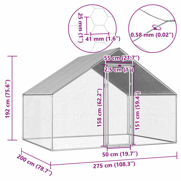 Galvanoitu ulkotilan kanahäkki Katela 2,75x2x1,92 m