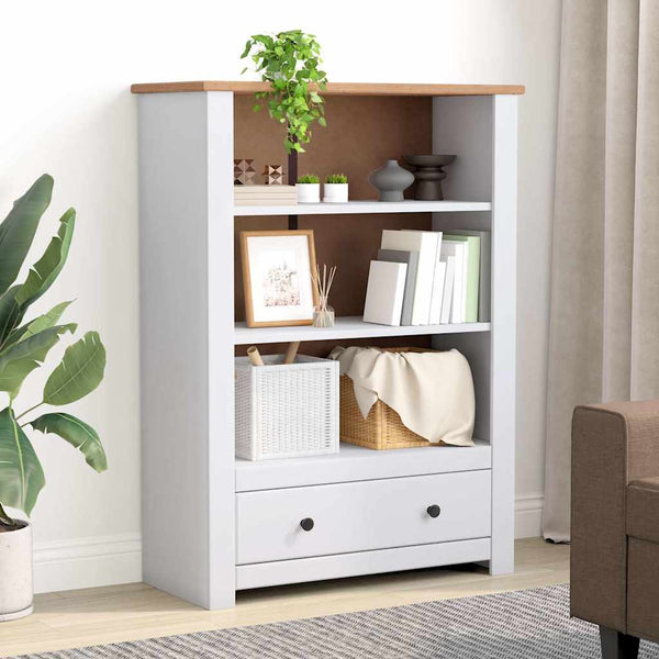 Kirjahylly valkoinen 80x35x110 cm täysi mänty Panama-sarja