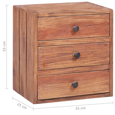 Yöpöytä 3 vetolaatikolla 35x25x35 cm kierrätetty täyspuu