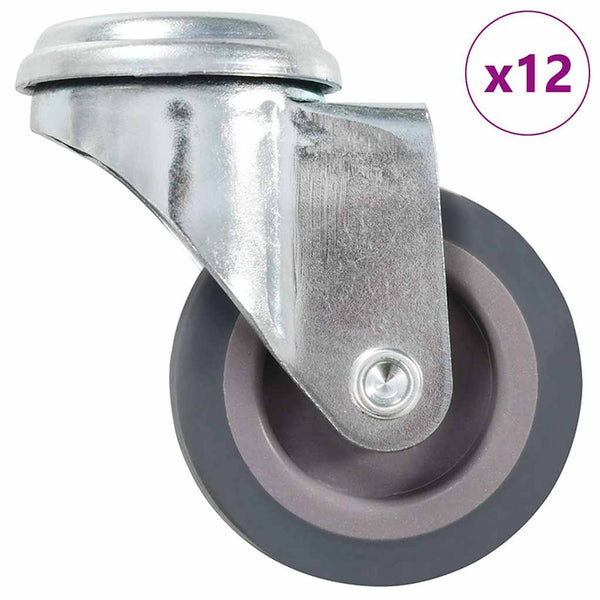 12 kpl pulttireikäisiä kääntyviä pyöriä 50 mm