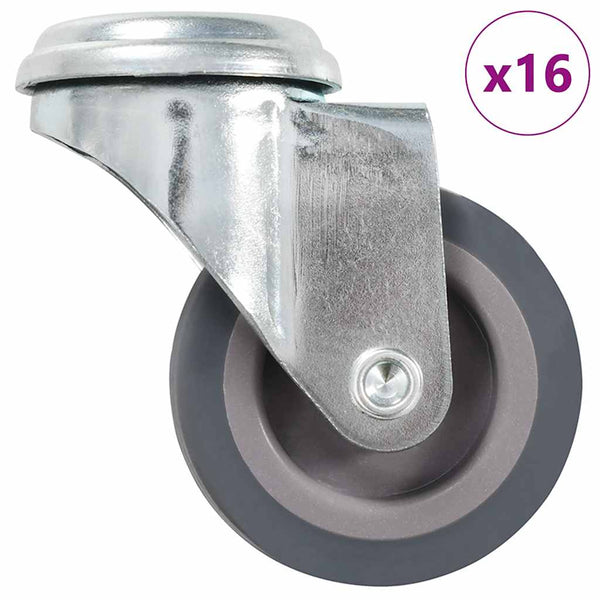 16 kpl pulttireikäisiä kääntyviä pyöriä 50 mm