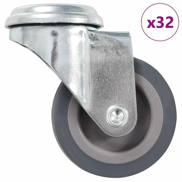 32 kpl pulttireikäisiä kääntyviä pyöriä 50 mm