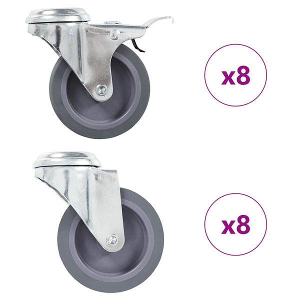 16 kpl pulttireikäisiä kääntyviä pyöriä 75 mm