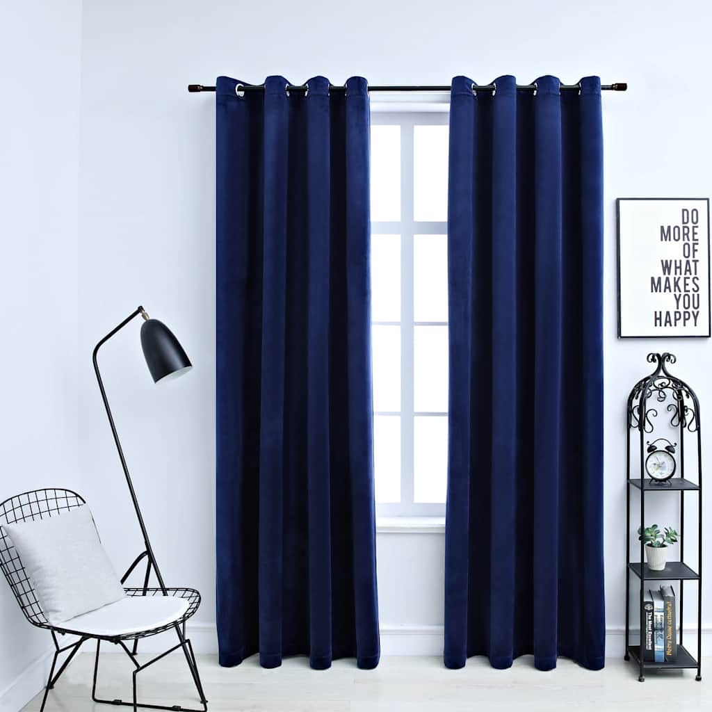 Tummansininen pimennysverhot renkailla Baila 140x175cm (2 kpl)