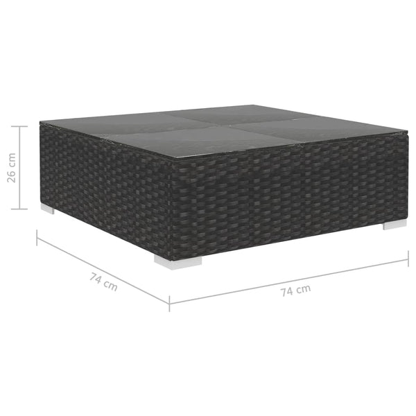 Puutarhan 6-osainen oleskeluryhmä mustana tyynyillä polyrottinki