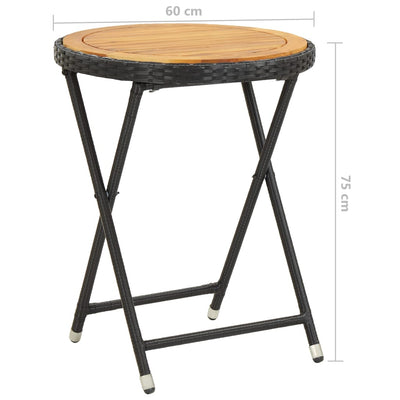 Teepöytä musta 60 cm polyrottinki ja täysi akaasiapuu