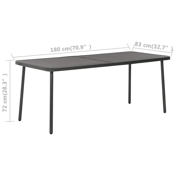 Puutarhapöytä tummanharmaa 180x83x72 cm teräs
