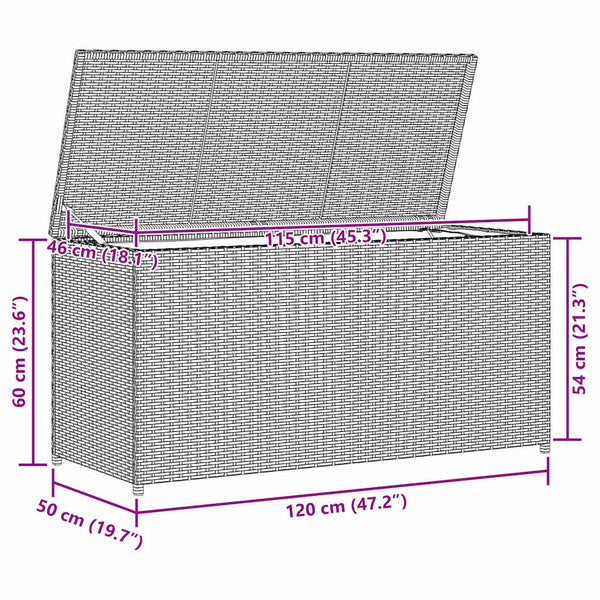 Harmaa puutarhan säilytyslaatikko Gioga 120x50x60cm (polyrottinki)