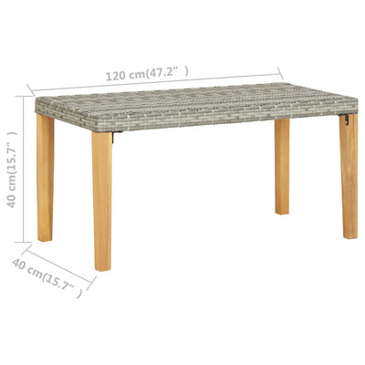 Puutarhapenkki 120 cm harmaa polyrottinki ja täysi akaasiapuu