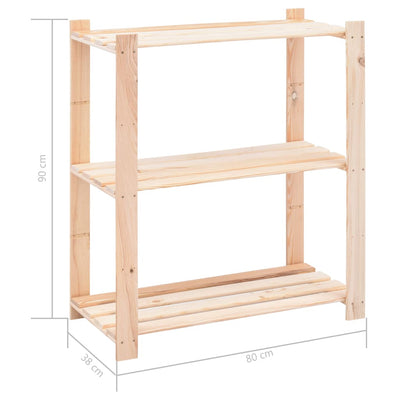 3-kerroksinen varastohylly 80x38x90 cm täysi mänty 150 kg