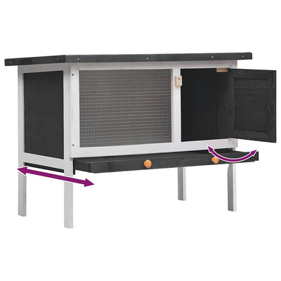 Harmaa kanin ulkohäkki Yvona (1 kerros, puu)