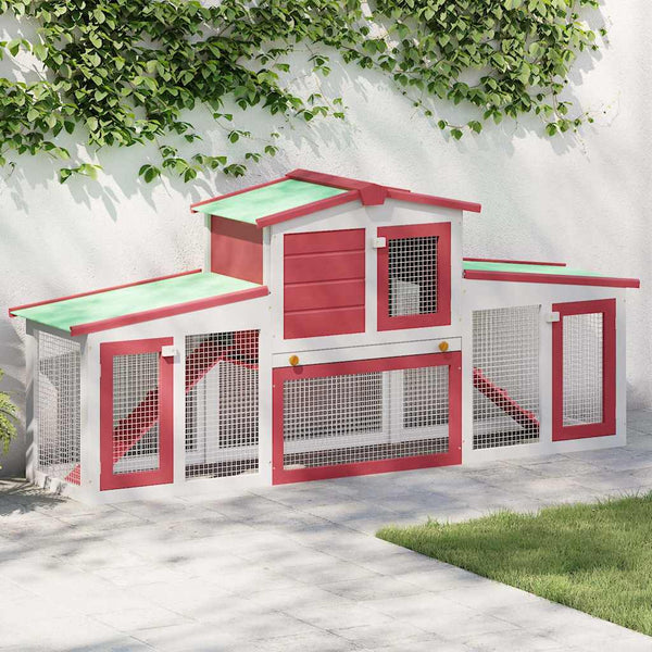 Punainen ja valkoinen suuri kanin ulkokoppi Lashonda 204x45x85cm (puu)