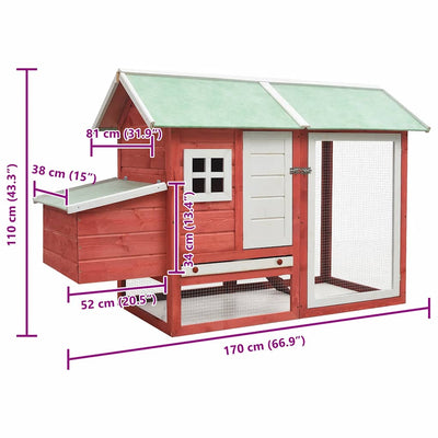 Punainen kanahäkki Dancioniu 170x81x110cm (mänty ja kuusi)
