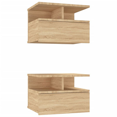 Kelluvat yöpöydät 2 kpl Sonoma-tammi 40x31x27 cm tekninen puu