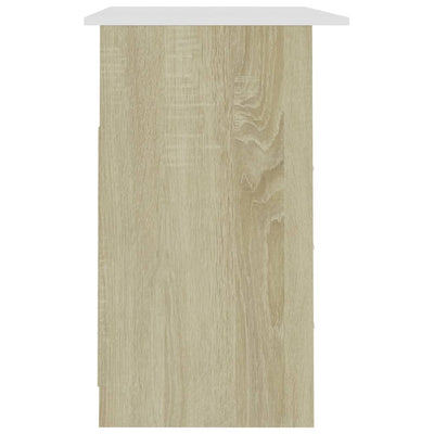 Työpöytä laatikoilla valk./Sonoma-tammi 110x50x76 cm lastulevy