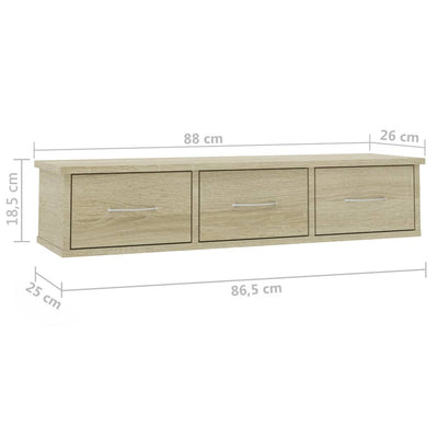 Seinälaatikkohylly Sonoma-tammi 88x26x18,5 cm tekninen puu