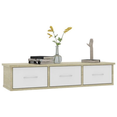 Seinälaatikkohylly valk./Sonoma-tammi 88x26x18,5cm tekninen puu