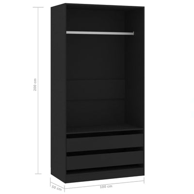 Vaatekaappi musta 100x50x200 cm tekninen puu