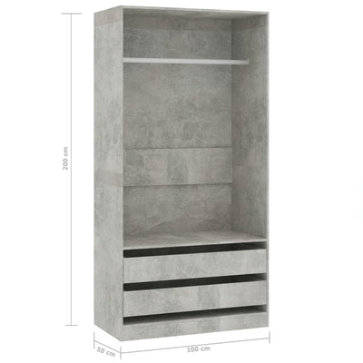 Vaatekaappi betoninharmaa 100x50x200 cm tekninen puu