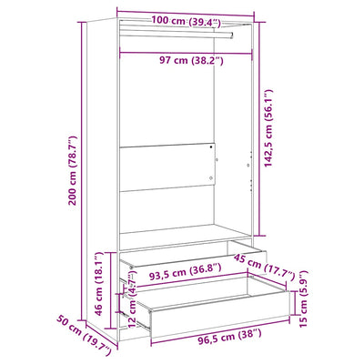 Betoninharmaa vaatekaappi Onal 100x50x200cm (puinen)