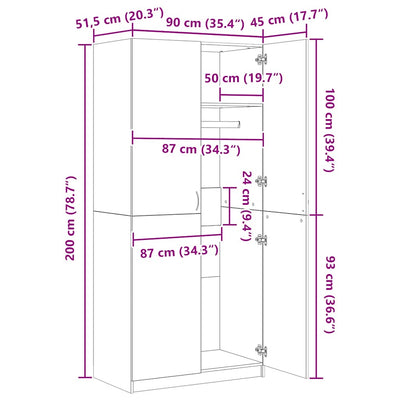 Valkoinen vaatekaappi Pirus 90x52x200cm (puinen)