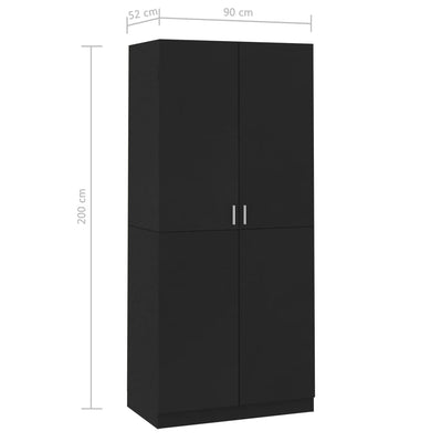 Vaatekaappi musta 90x52x200 cm tekninen puu