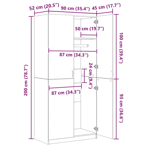 Vaatekaappi korkeakiilto musta 90x52x200 cm lastulevy