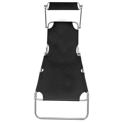 Musta kokoontaitettava aurinkotuoli katoksella Turghean (alumiini)