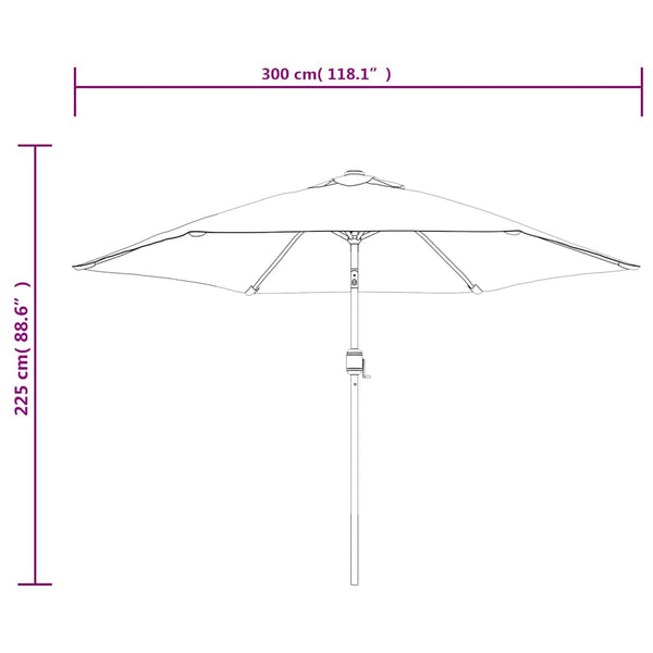 Aurinkovarjo LED-valot terästanko 300 cm taivaansininen