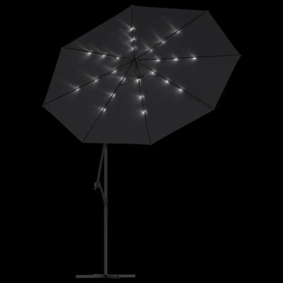 Aurinkovarjo LED-valoilla ja teräspylväällä 300 cm musta
