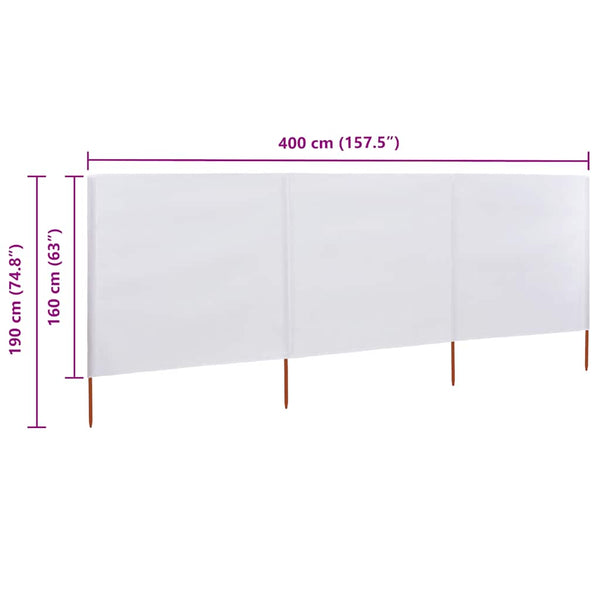Tuulensuojakangas 3 paneelilla 400x160 cm hiekanvalkoinen