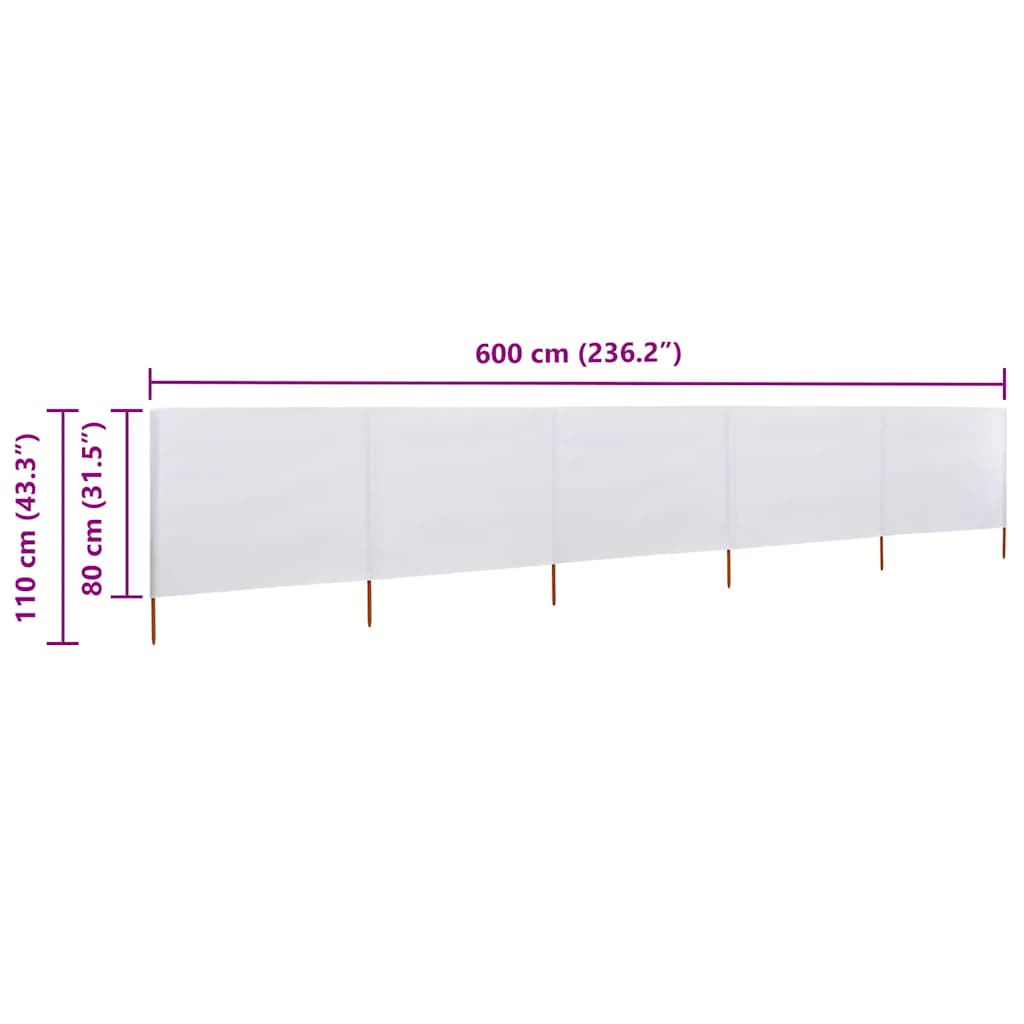 Tuulensuojakangas 5 paneelilla 600x80 cm hiekan valkoinen