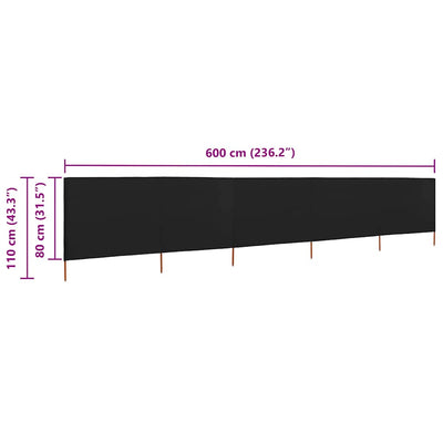 Tuulensuojakangas 5 paneelilla 600x80 cm musta