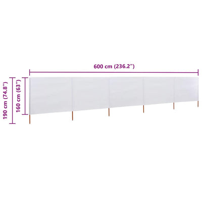 Hiekan valkoinen tuulensuojakangas 5 paneelilla Maebelle 600x160cm