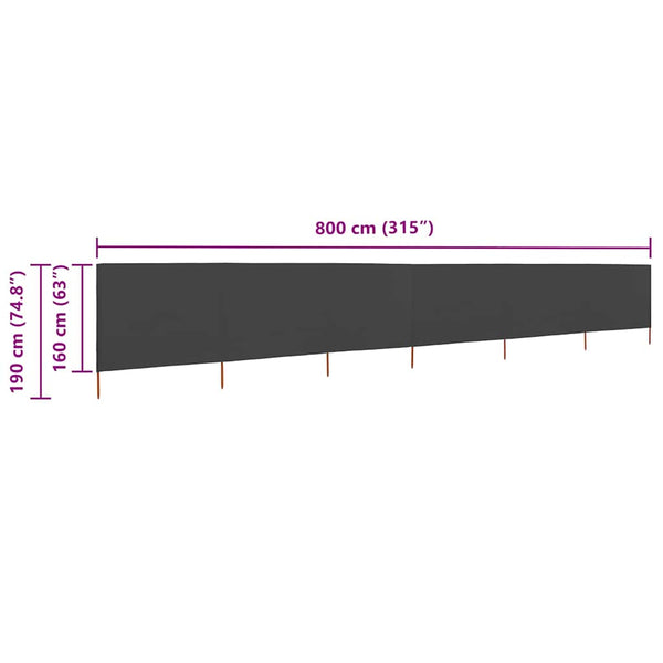 Tuulensuojakangas 6 paneelilla 800x160 cm antrasiitti