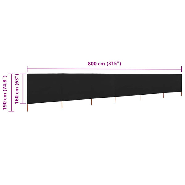 Tuulensuojakangas 6 paneelilla 800x160 cm musta