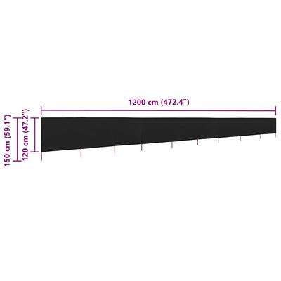 Tuulensuojakangas 9 paneelilla 1200x120 cm musta
