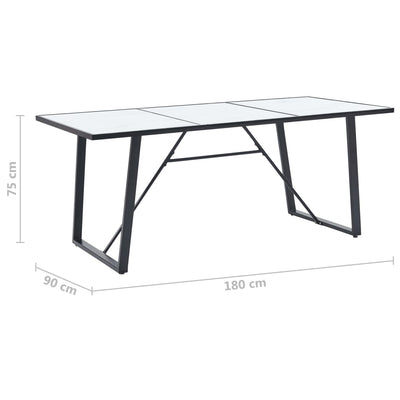 Ruokapöytä valkoinen 180x90x75 cm karkaistu lasi