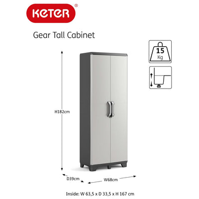 Keter Varastokaappi hyllyillä Gear musta ja harmaa 182 cm