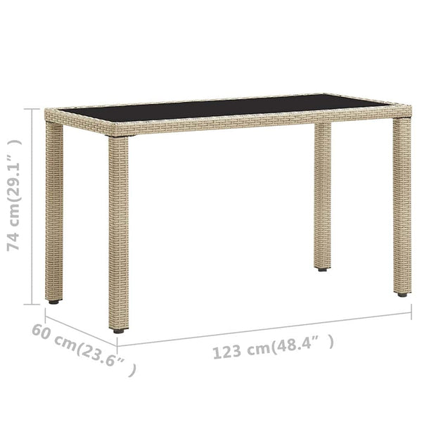 Puutarhapöytä beige 123x60x74 cm polyrottinki