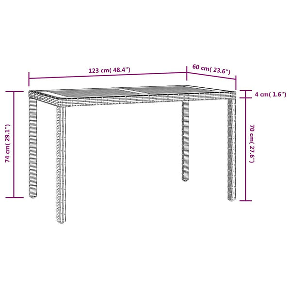 Puutarhapöytä musta ja ruskea 123x60x74 cm täysi akaasia
