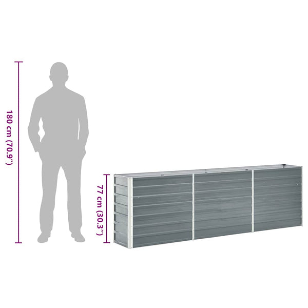 Harmaa korotettu kukkalaatikko galvanoitu teräs Hareclia 240x40x77cm