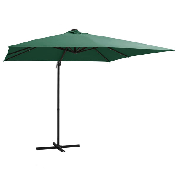 Vihreä aurinkovarjo cantilever ledit ja terästolppa Carleto 250x250cm