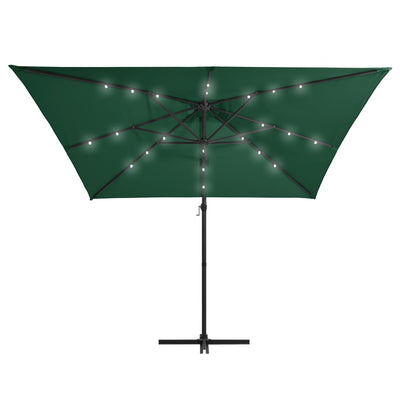 Aurinkovarjo cantilever LEDit ja terästolppa 250x250 cm vihreä