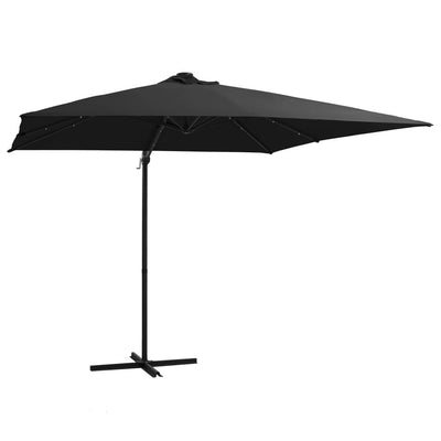 Aurinkovarjo cantilever LEDit ja terästolppa 250x250 cm musta