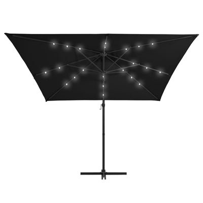 Aurinkovarjo cantilever LEDit ja terästolppa 250x250 cm musta