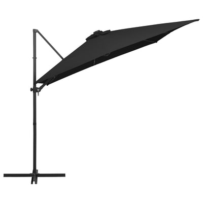 Aurinkovarjo cantilever LEDit ja terästolppa 250x250 cm musta