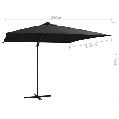 Aurinkovarjo cantilever LEDit ja terästolppa 250x250 cm musta